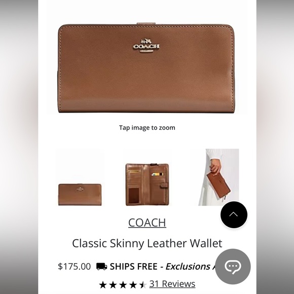 Coach Handbags - Skinny Leather Brown Coach Wallet